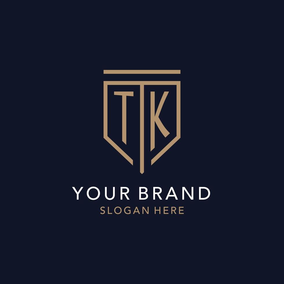 TK initial logo monogram with simple luxury shield icon design vector