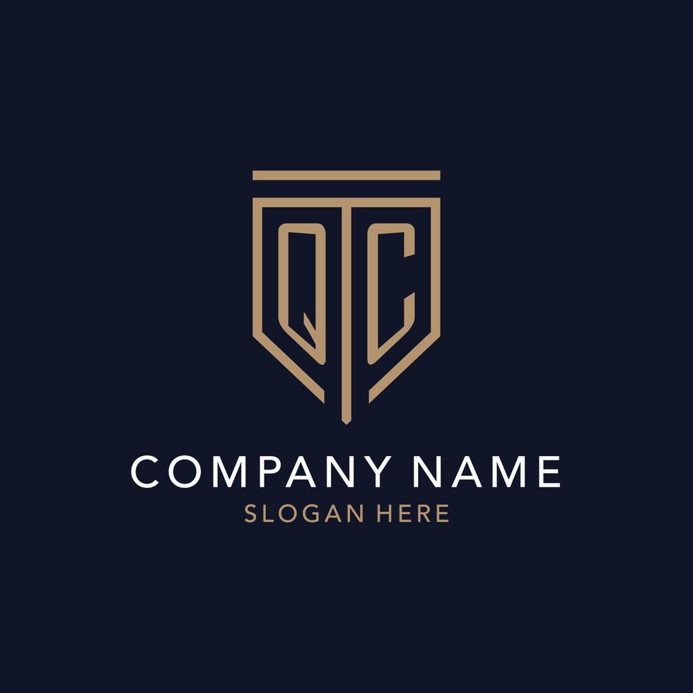 QC initial logo monogram with simple luxury shield icon design vector