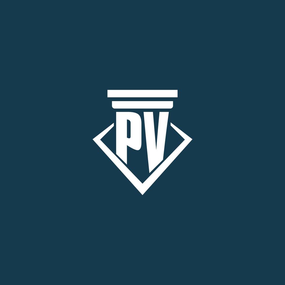 PV initial monogram logo for law firm, lawyer or advocate with pillar icon design vector