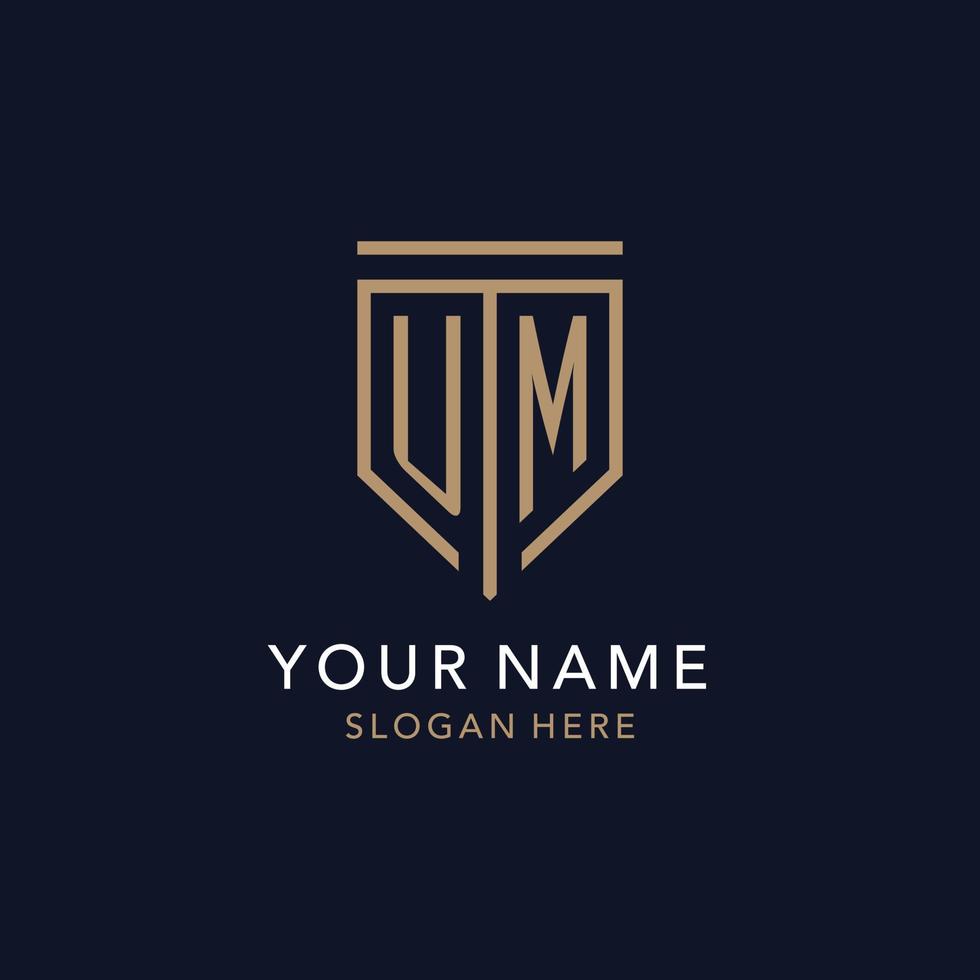 UM initial logo monogram with simple luxury shield icon design vector