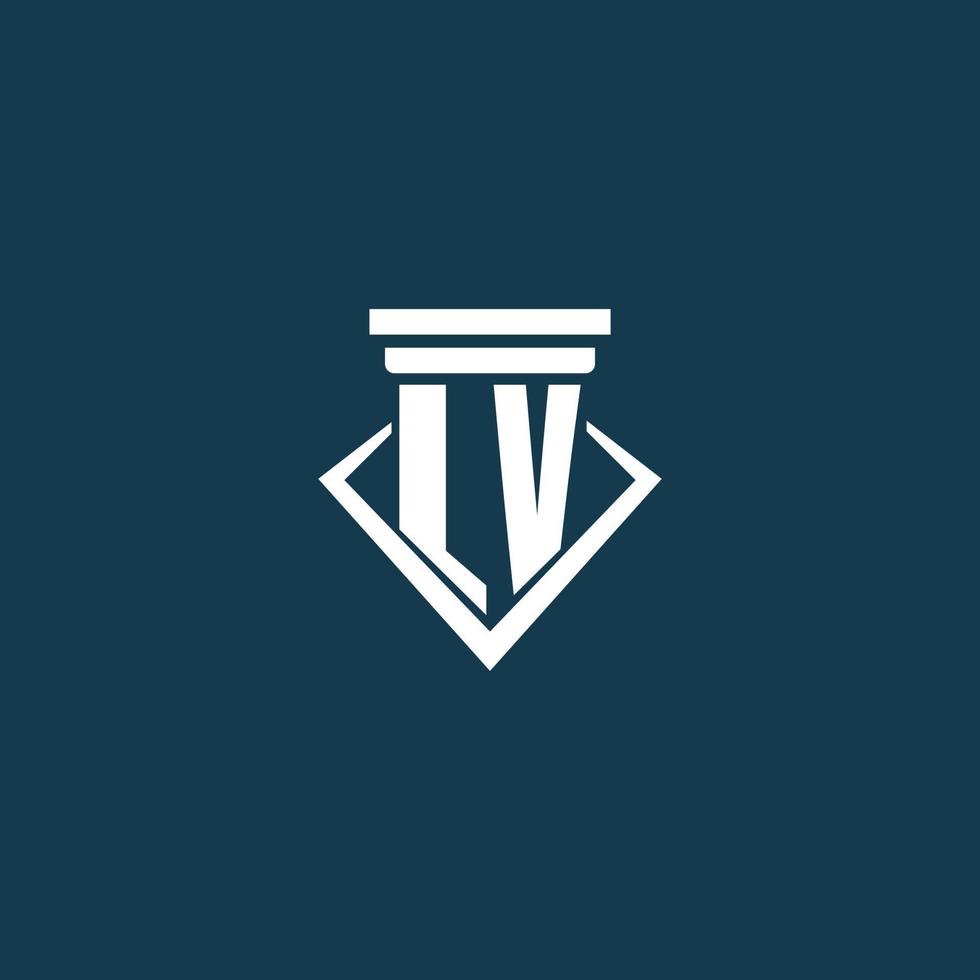 LV initial monogram logo for law firm, lawyer or advocate with pillar icon design vector