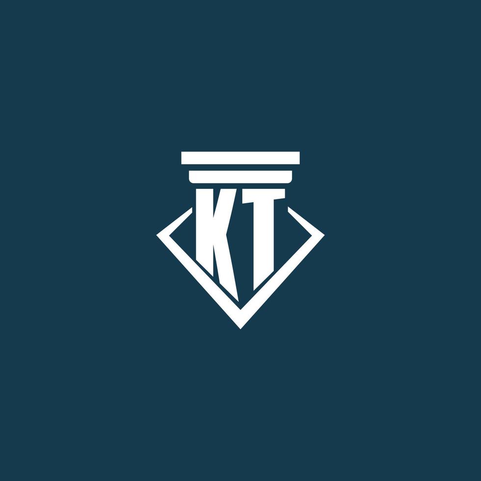 logotipo de monograma inicial kt para bufete de abogados, abogado o defensor con diseño de icono de pilar vector