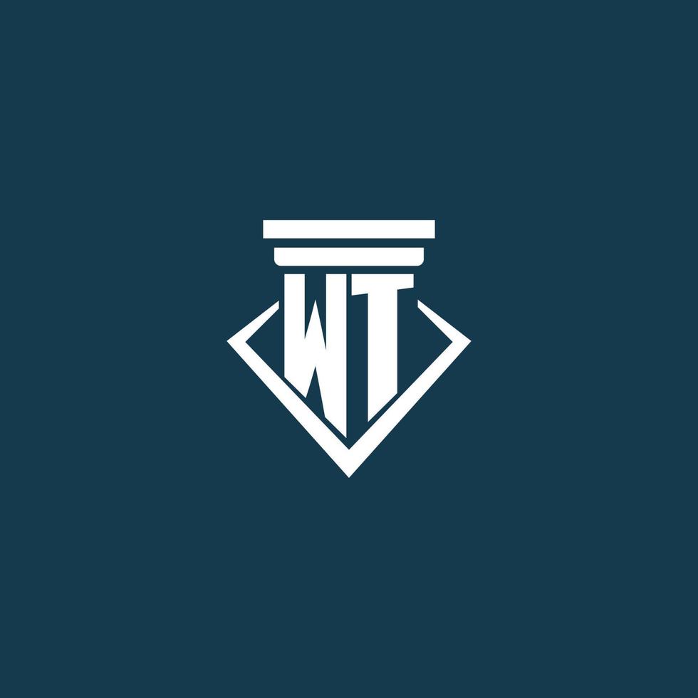 WT initial monogram logo for law firm, lawyer or advocate with pillar icon design vector