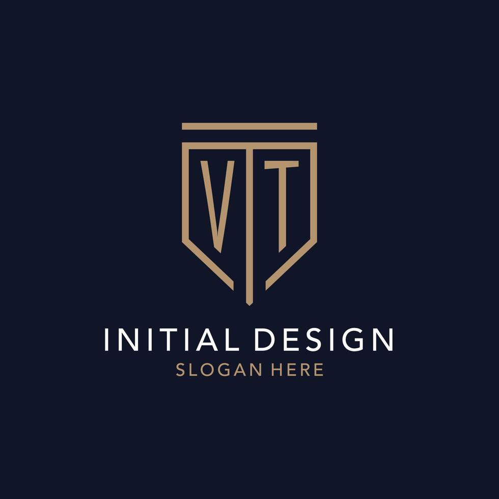 monograma del logotipo inicial vt con diseño de icono de escudo de lujo simple vector