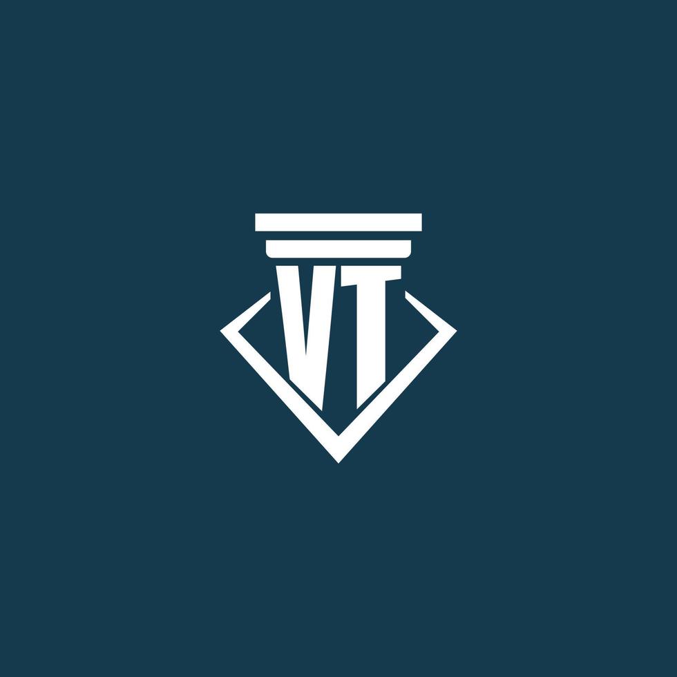 VT initial monogram logo for law firm, lawyer or advocate with pillar icon design vector