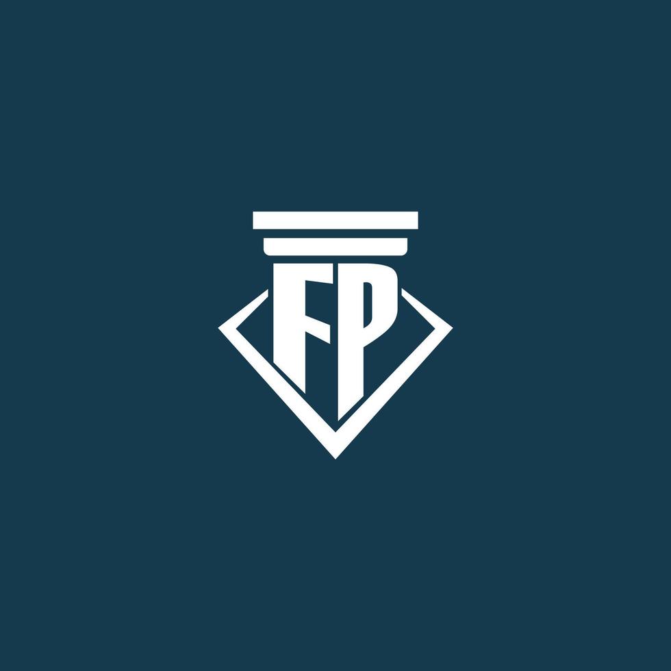 logotipo de monograma inicial fp para bufete de abogados, abogado o defensor con diseño de icono de pilar vector