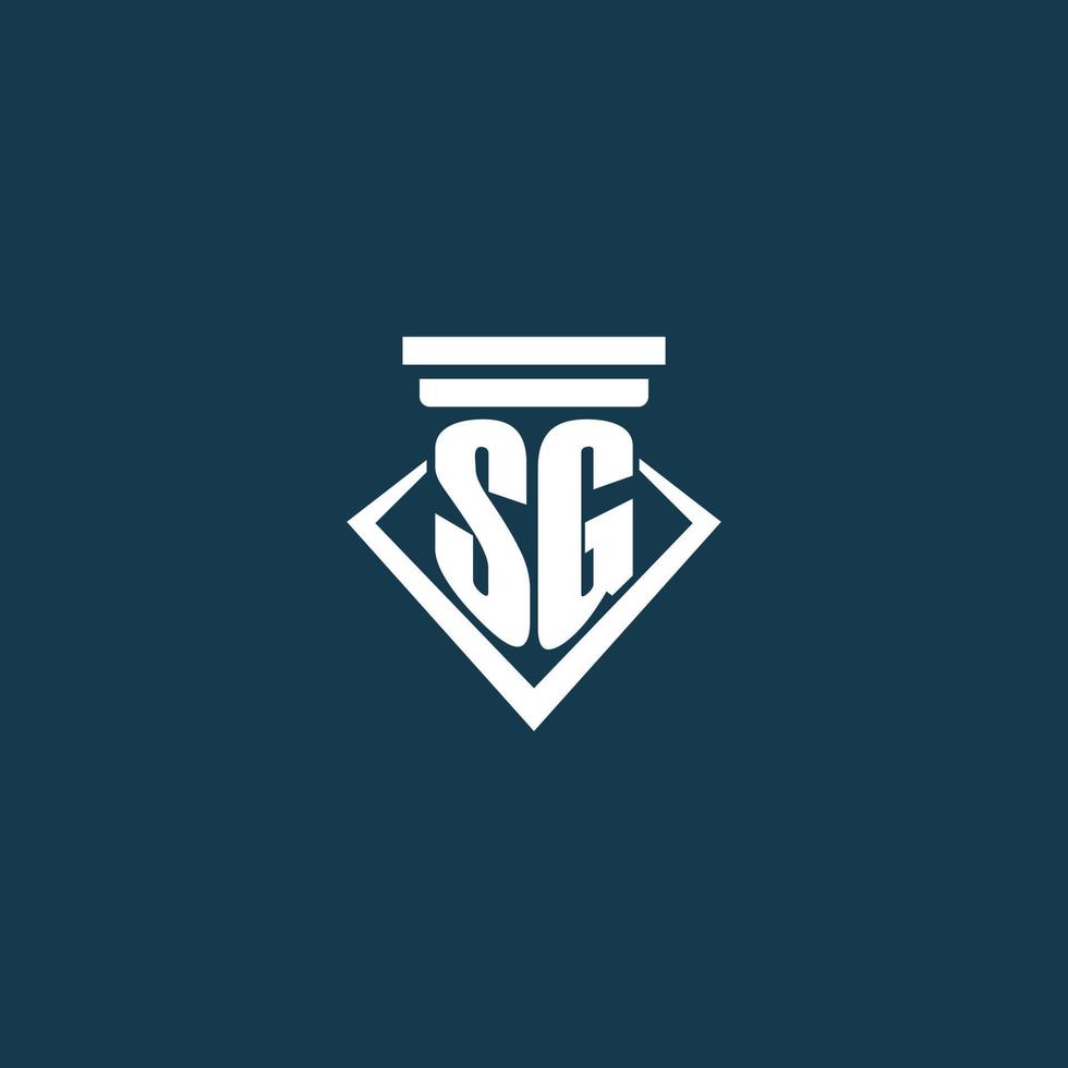 SG initial monogram logo for law firm, lawyer or advocate with pillar icon design vector