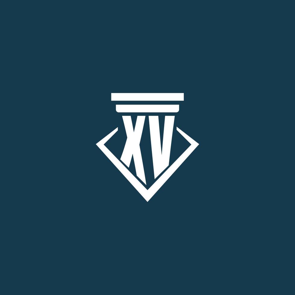 XV initial monogram logo for law firm, lawyer or advocate with pillar icon design vector