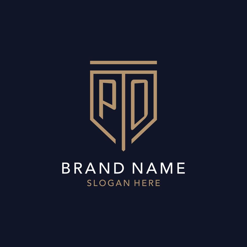 PO initial logo monogram with simple luxury shield icon design vector