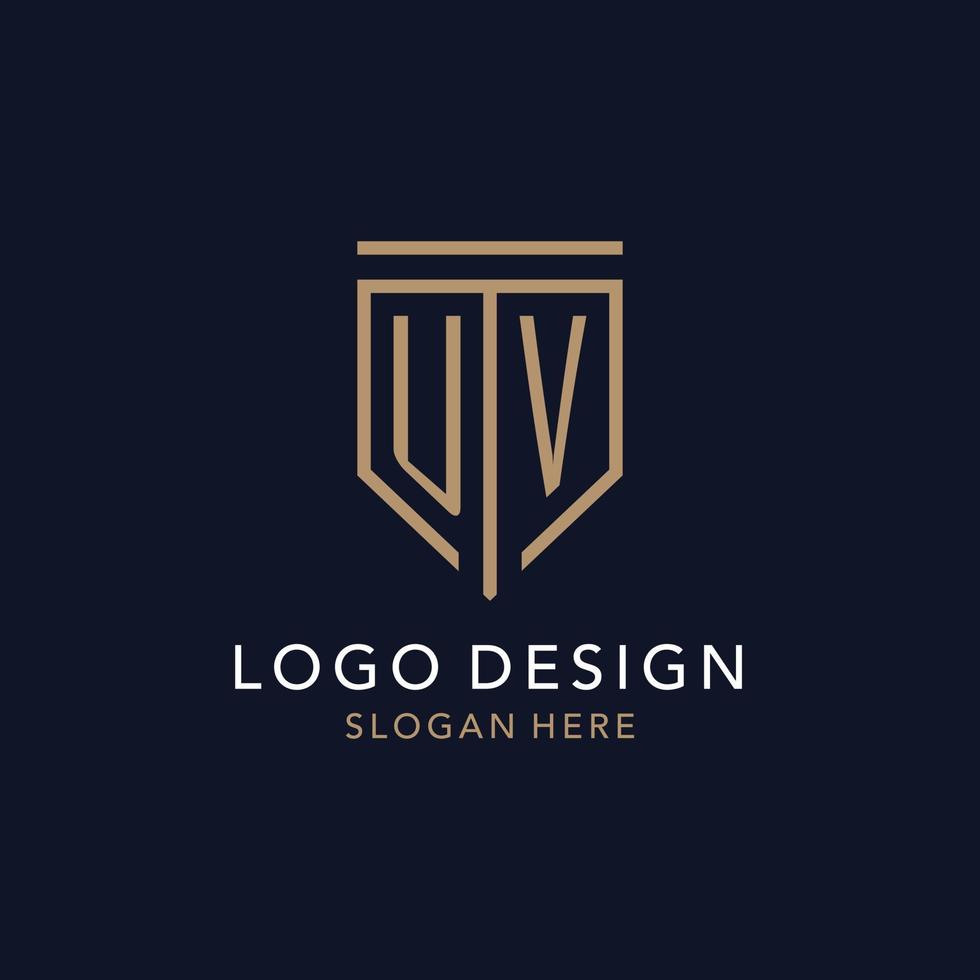UV initial logo monogram with simple luxury shield icon design vector
