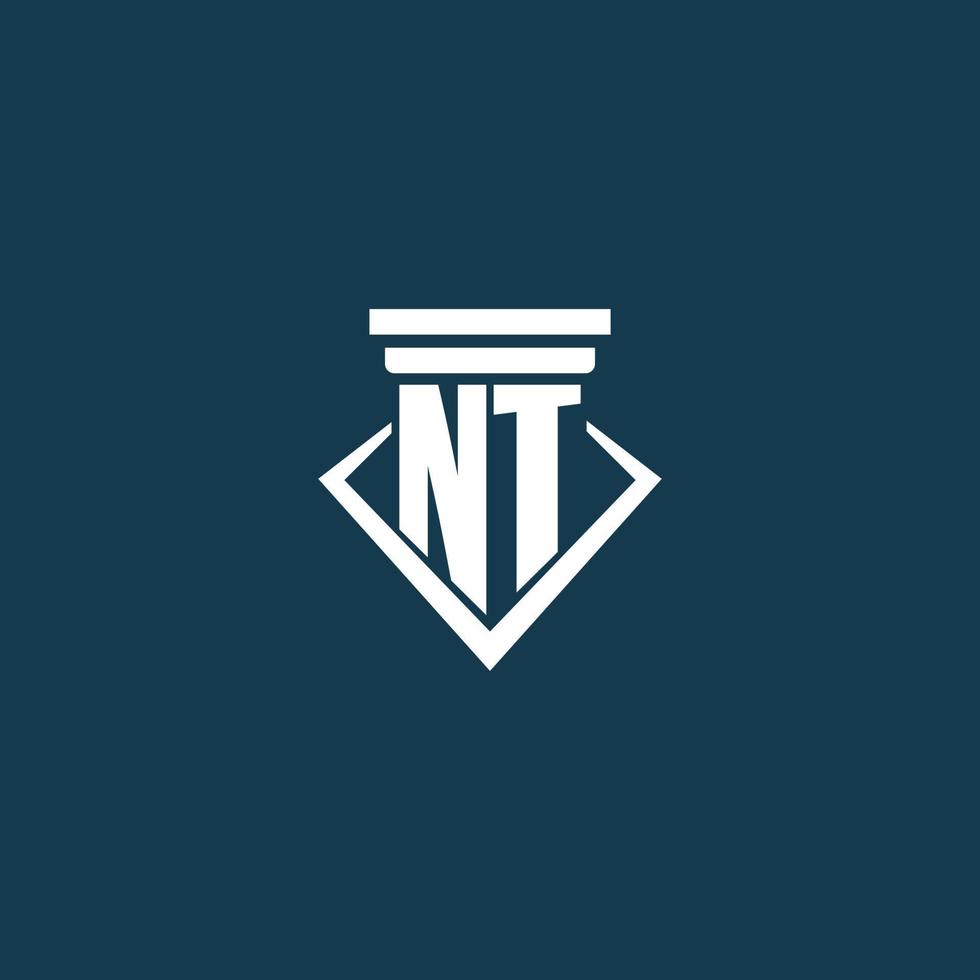 NT initial monogram logo for law firm, lawyer or advocate with pillar icon design vector