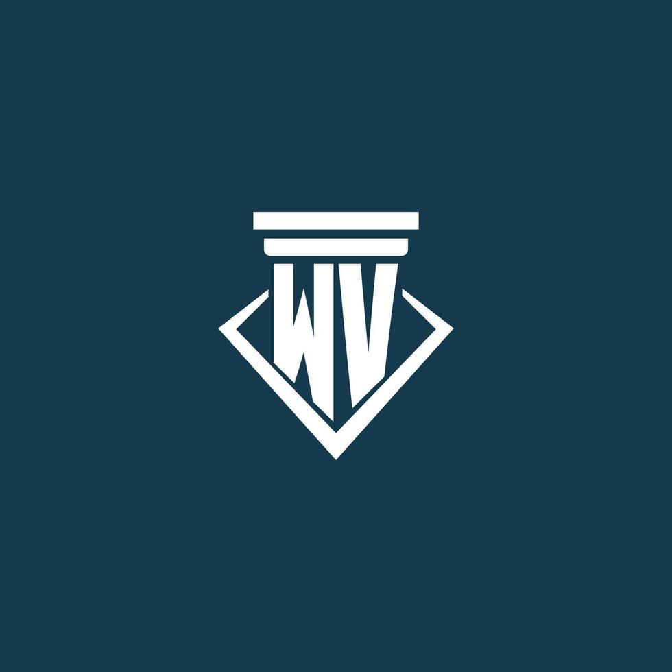 WV initial monogram logo for law firm, lawyer or advocate with pillar icon design vector