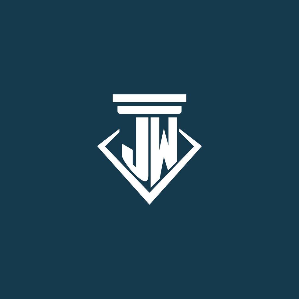 logotipo de monograma inicial jw para bufete de abogados, abogado o defensor con diseño de icono de pilar vector