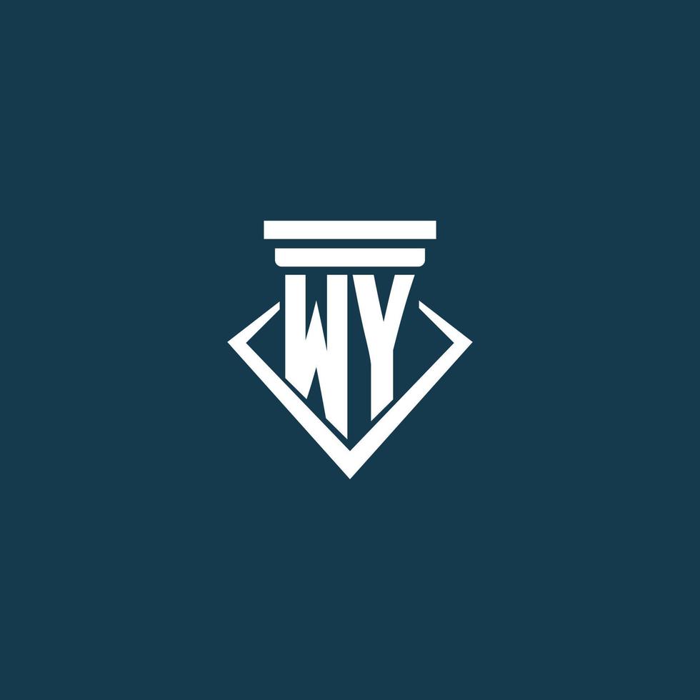 logotipo de monograma inicial wy para bufete de abogados, abogado o defensor con diseño de icono de pilar vector