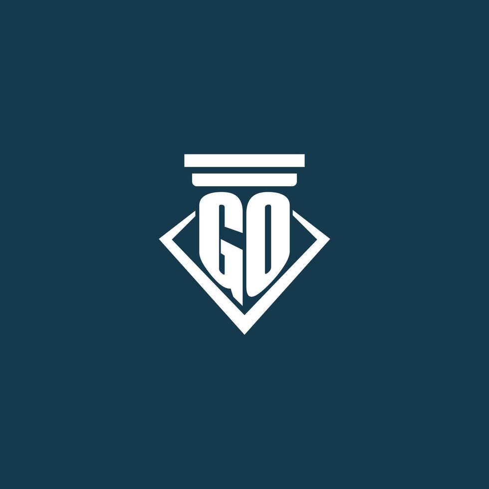 GO initial monogram logo for law firm, lawyer or advocate with pillar icon design vector