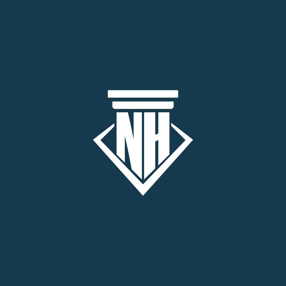 NH initial monogram logo for law firm, lawyer or advocate with pillar icon design vector