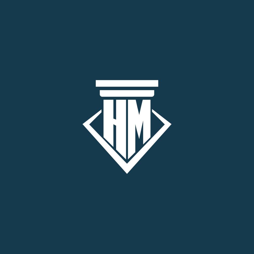 logotipo de monograma inicial de hm para bufete de abogados, abogado o defensor con diseño de icono de pilar vector