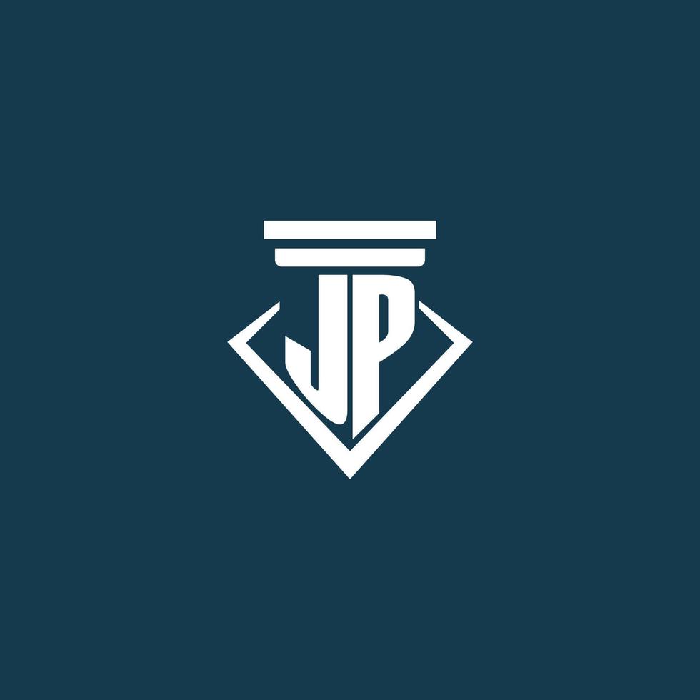 JP initial monogram logo for law firm, lawyer or advocate with pillar icon design vector