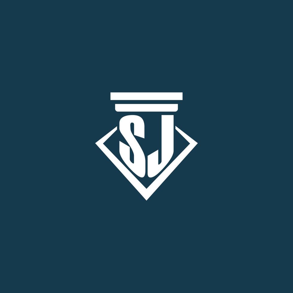 logotipo de monograma inicial sj para bufete de abogados, abogado o defensor con diseño de icono de pilar vector