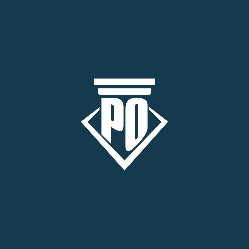 logotipo de monograma inicial po para bufete de abogados, abogado o defensor con diseño de icono de pilar vector