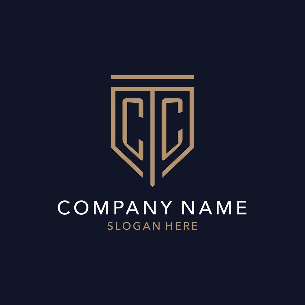 CC initial logo monogram with simple luxury shield icon design vector