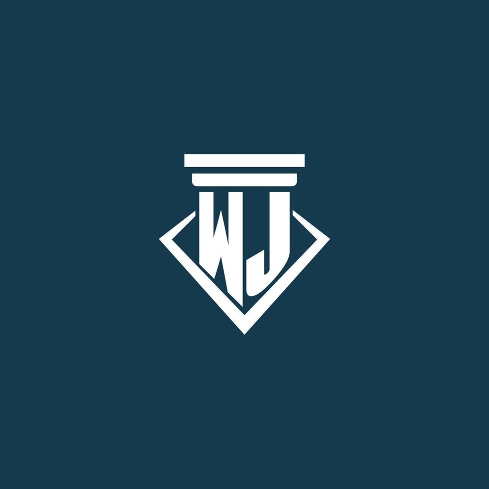 logotipo de monograma inicial wj para bufete de abogados, abogado o defensor con diseño de icono de pilar vector