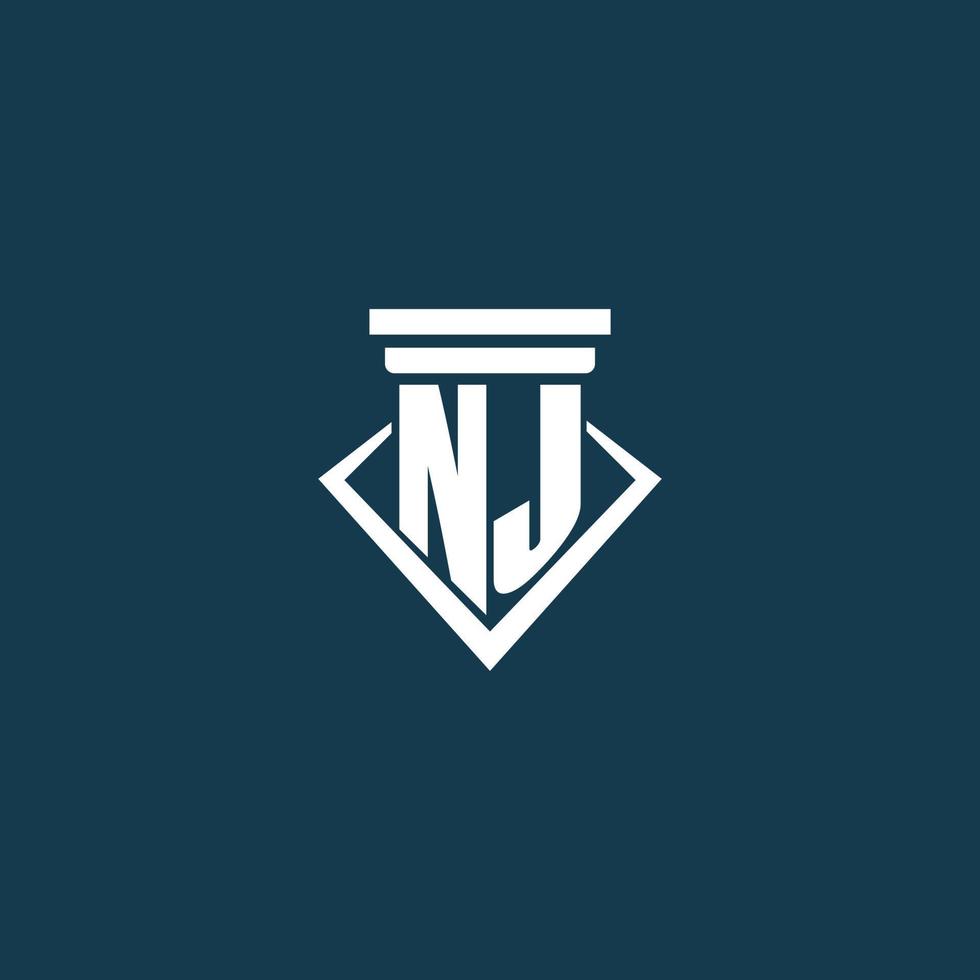 NJ initial monogram logo for law firm, lawyer or advocate with pillar icon design vector