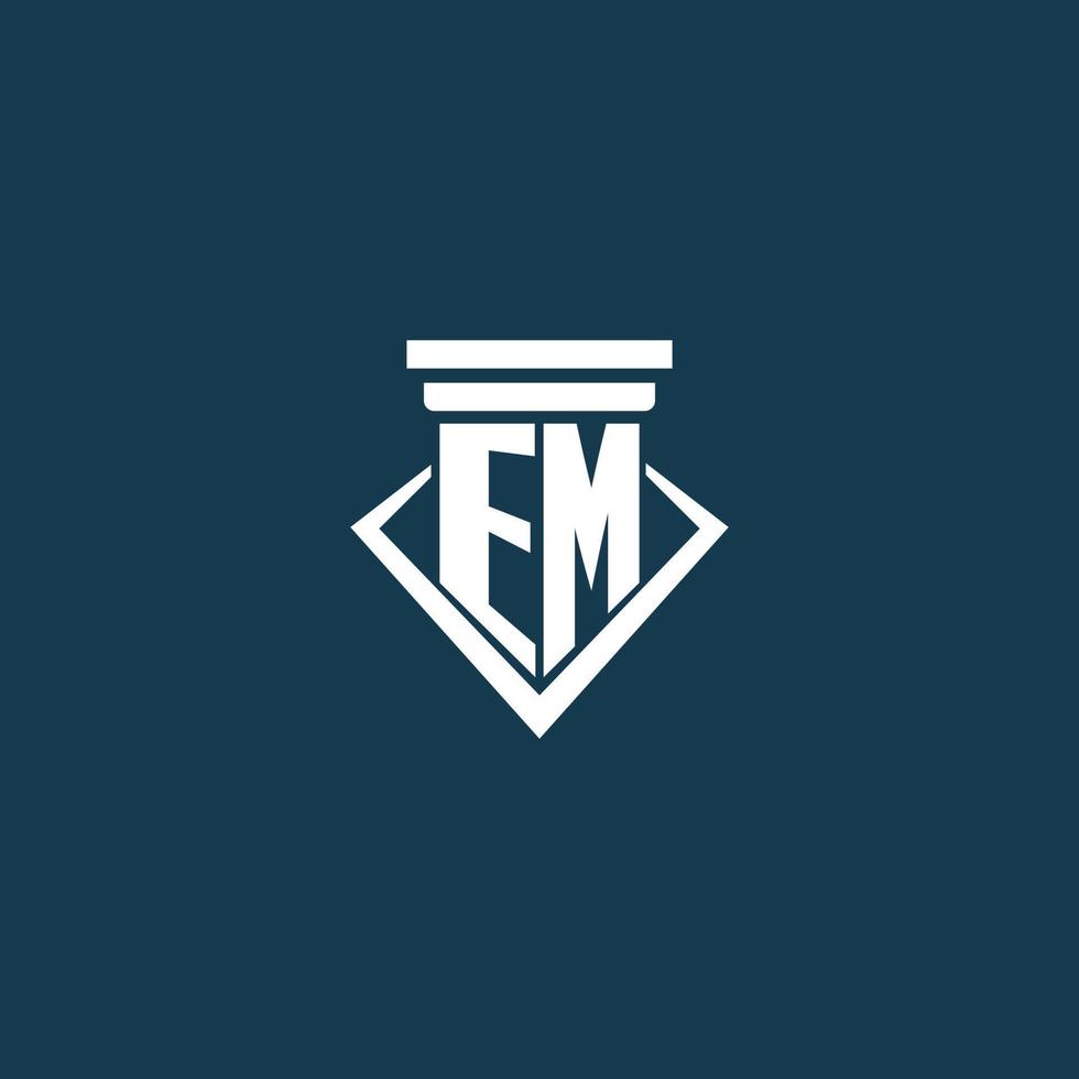 EM initial monogram logo for law firm, lawyer or advocate with pillar icon design vector