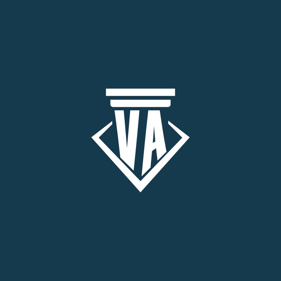 VA initial monogram logo for law firm, lawyer or advocate with pillar icon design vector