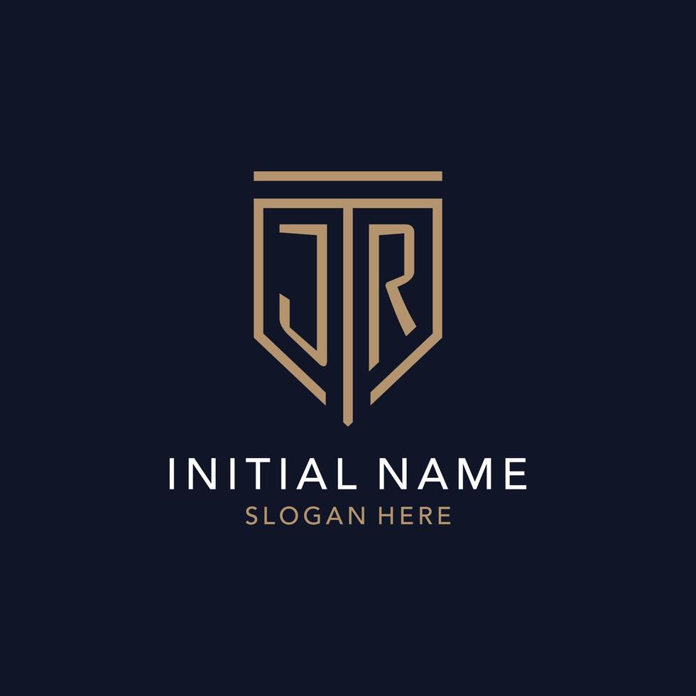 JR initial logo monogram with simple luxury shield icon design vector
