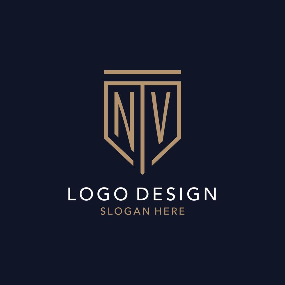 NV initial logo monogram with simple luxury shield icon design vector