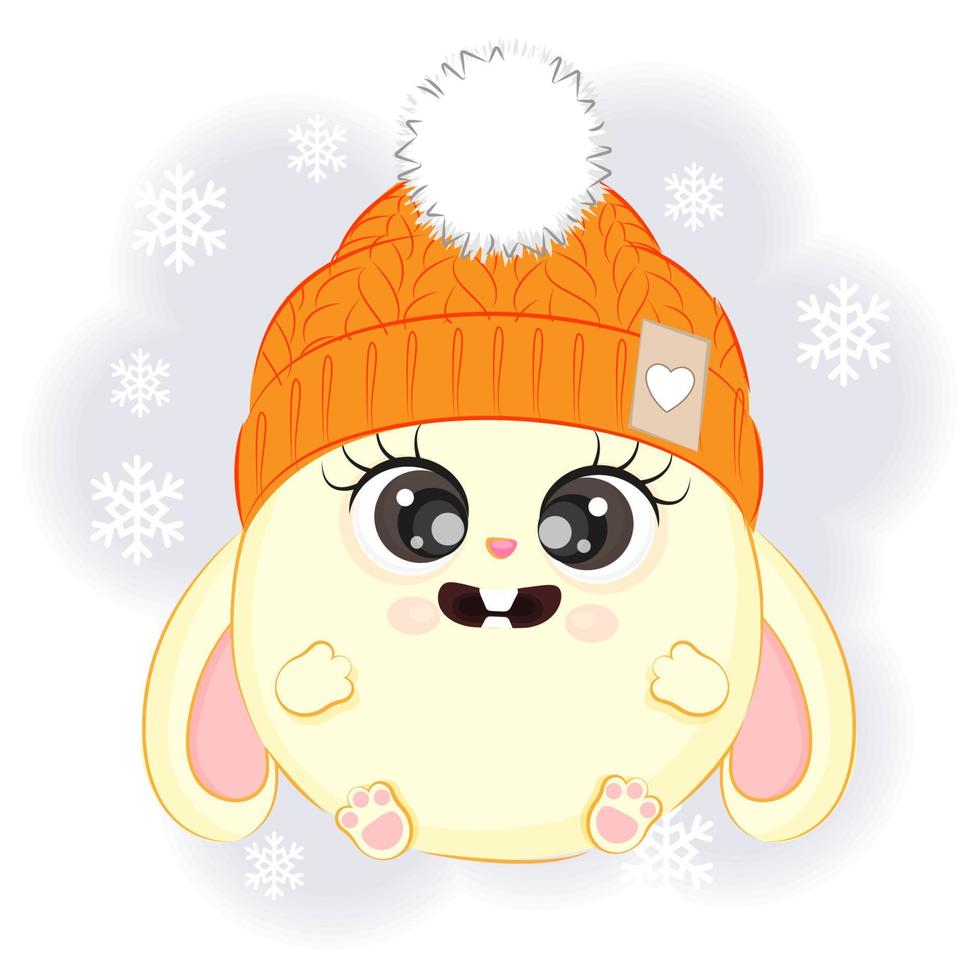 Cute rabbit in a knitted hat New Year illustration vector