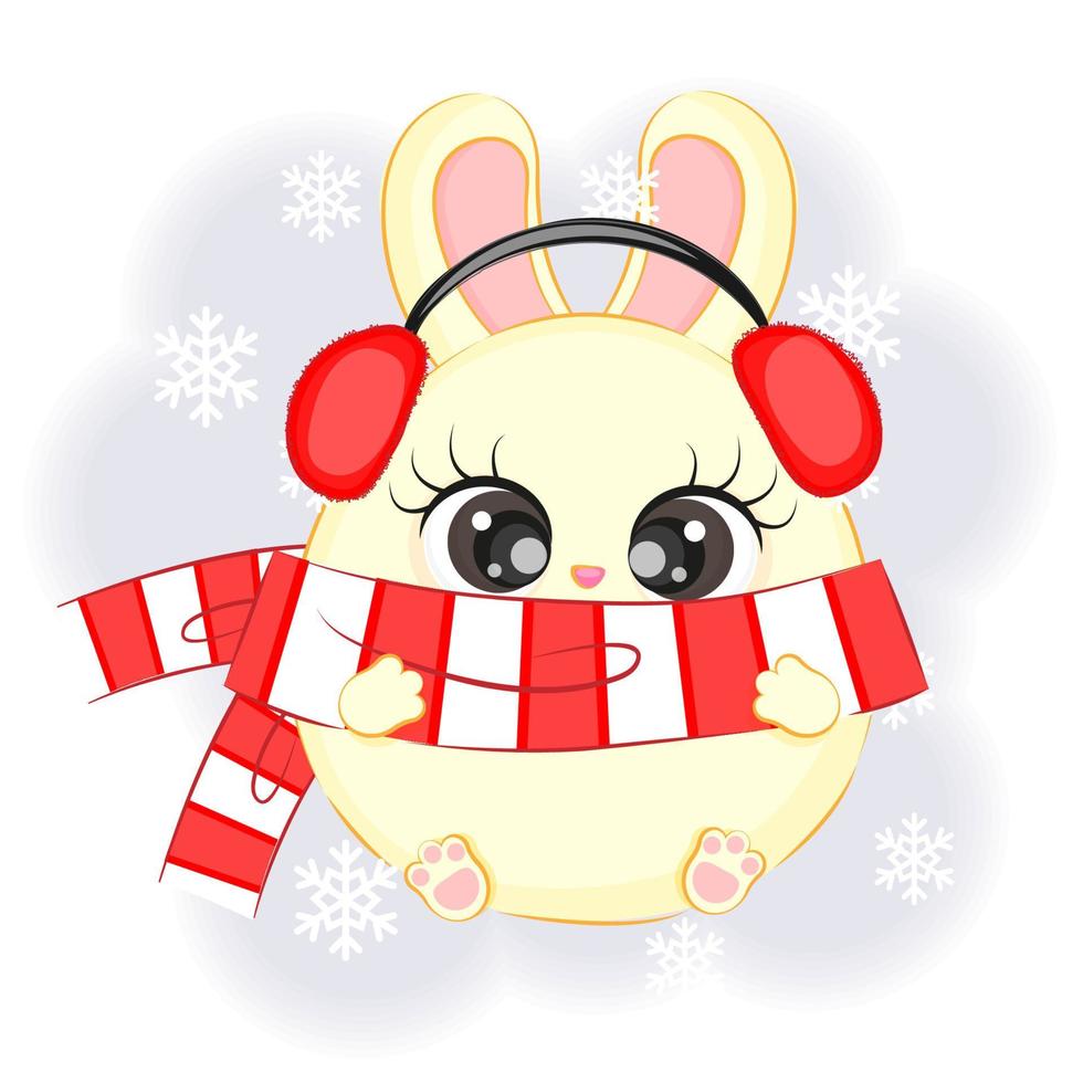 Cute rabbit with a scarf and ears vector illustration
