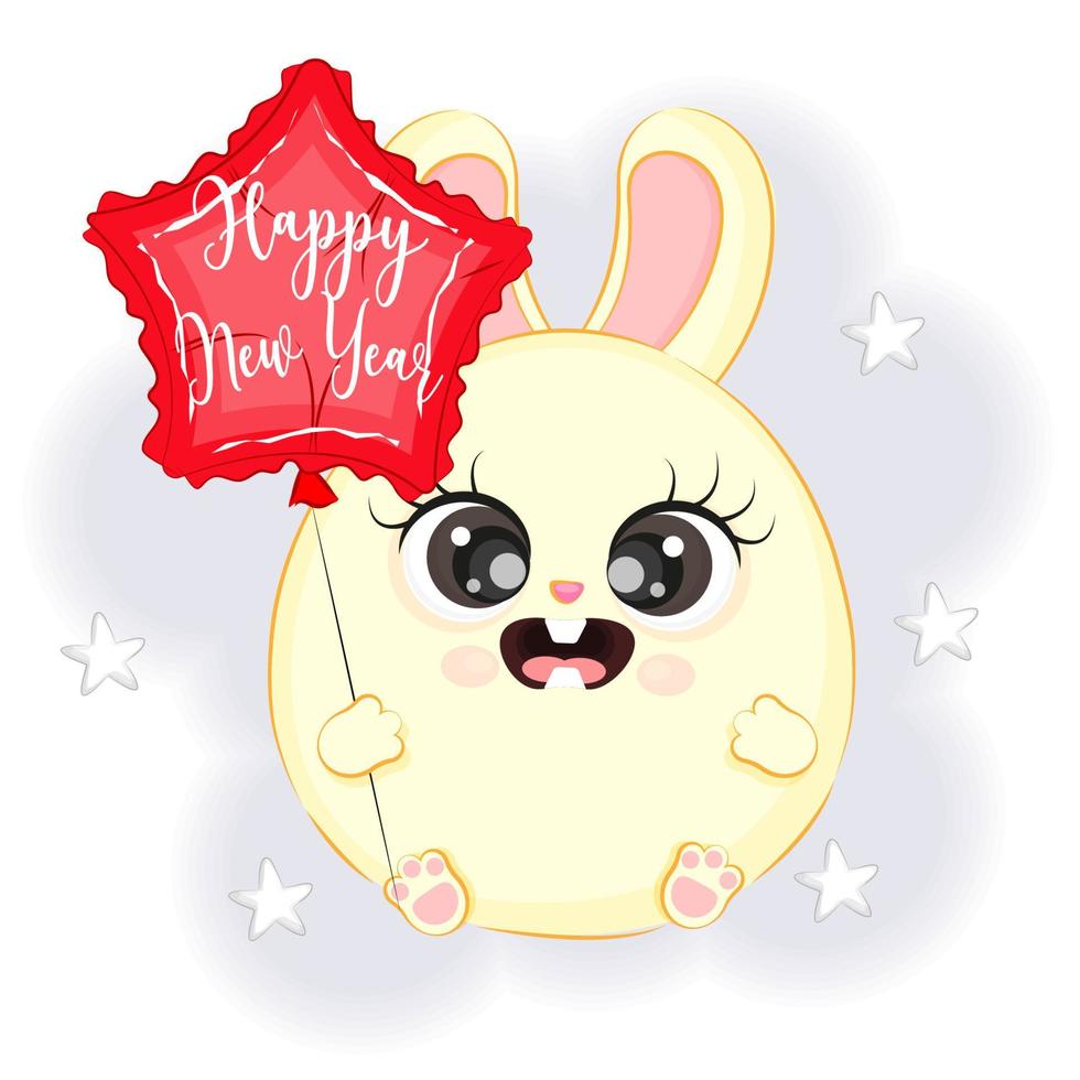 Cute bunny with a balloon Christmas vector illustration