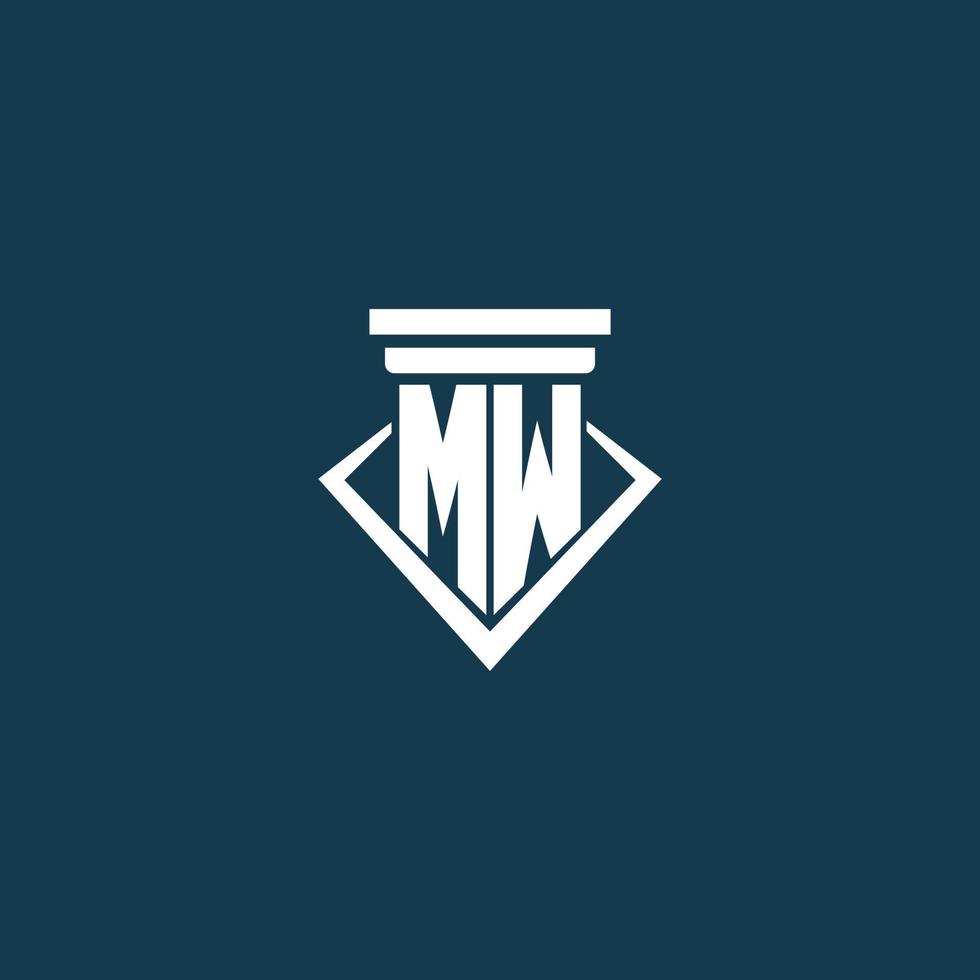 MW initial monogram logo for law firm, lawyer or advocate with pillar icon design vector