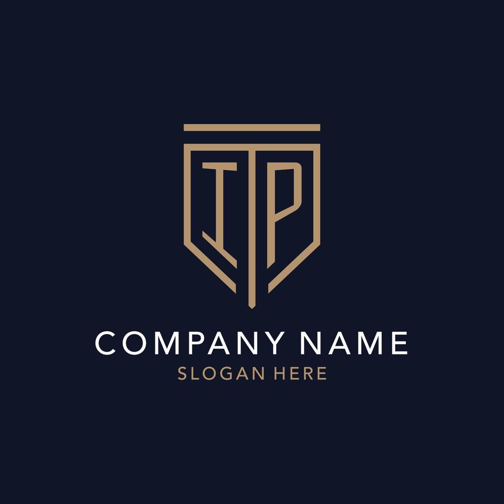 IP initial logo monogram with simple luxury shield icon design vector
