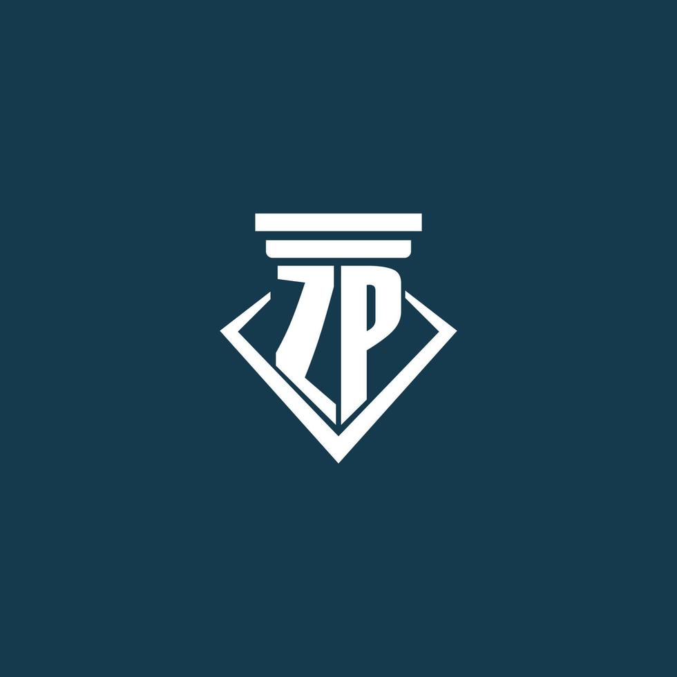 logotipo de monograma inicial zp para bufete de abogados, abogado o defensor con diseño de icono de pilar vector