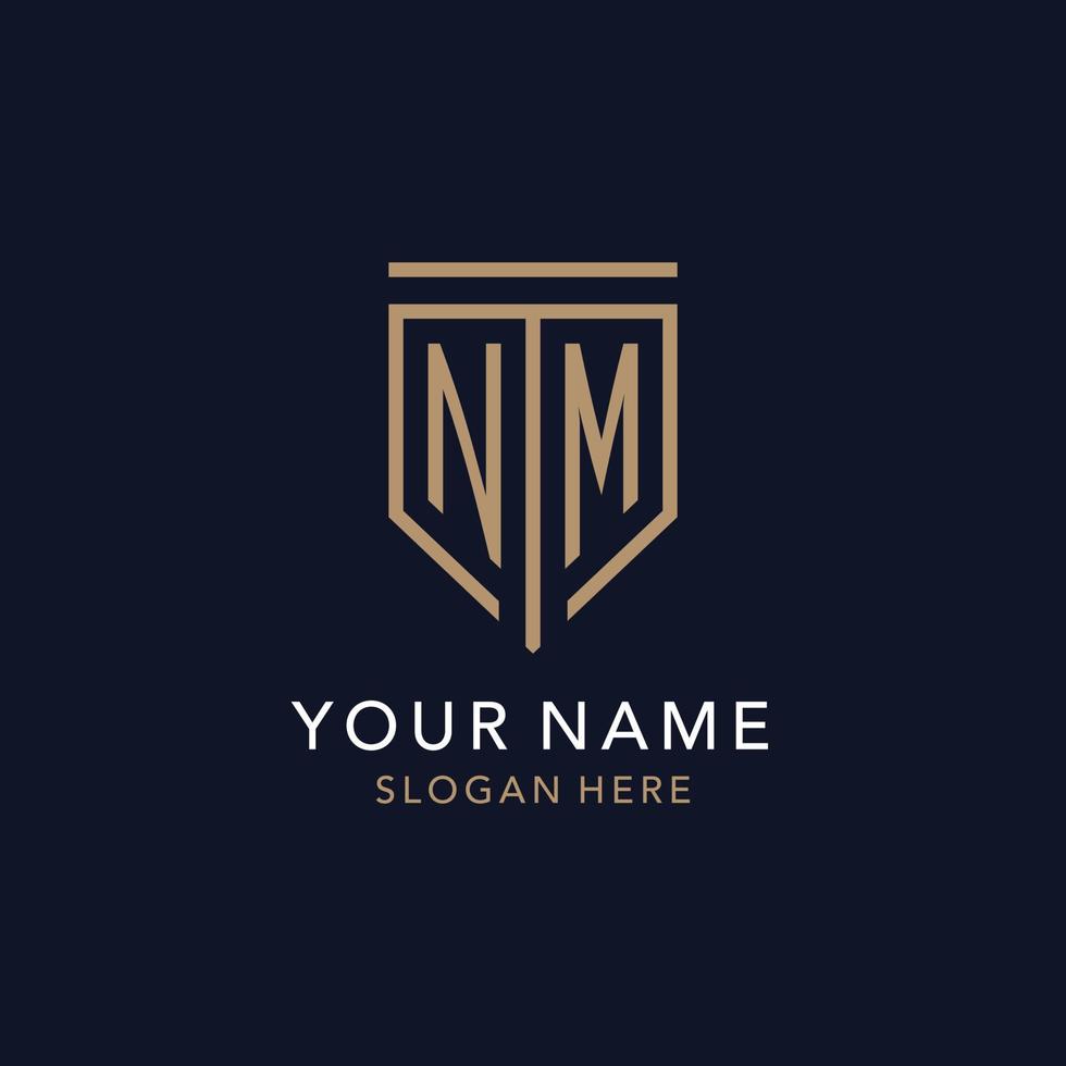 NM initial logo monogram with simple luxury shield icon design vector