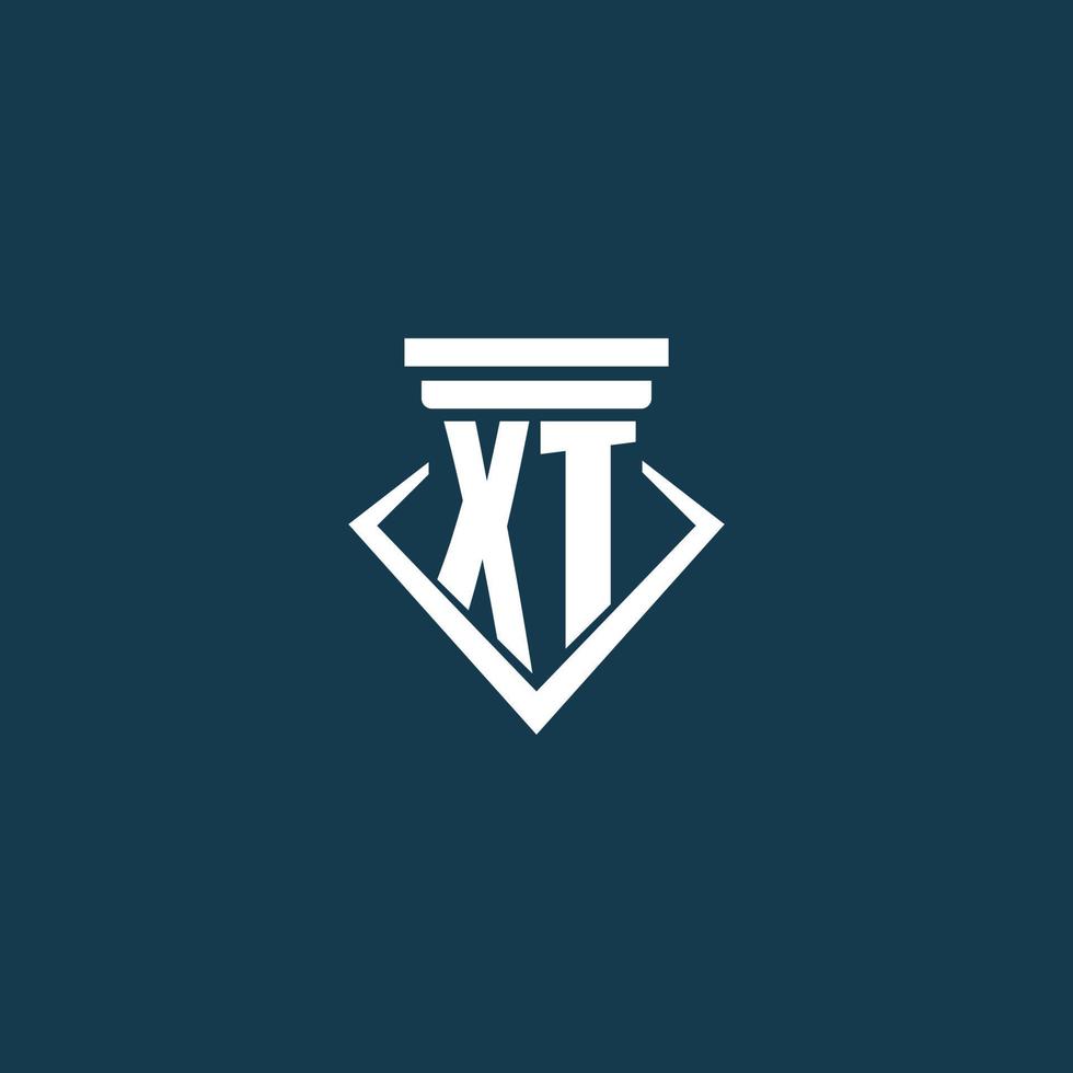 XT initial monogram logo for law firm, lawyer or advocate with pillar icon design vector
