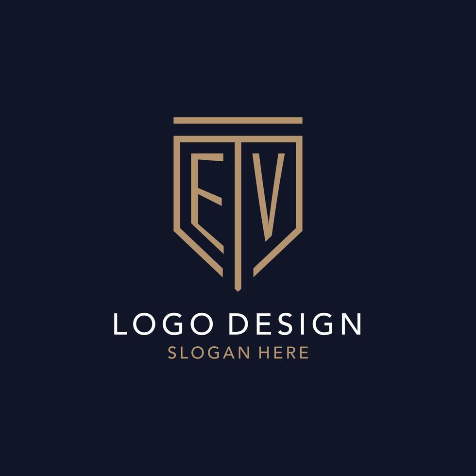 EV initial logo monogram with simple luxury shield icon design vector