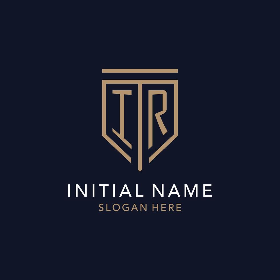 IR initial logo monogram with simple luxury shield icon design vector