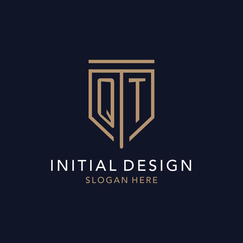 QT initial logo monogram with simple luxury shield icon design vector