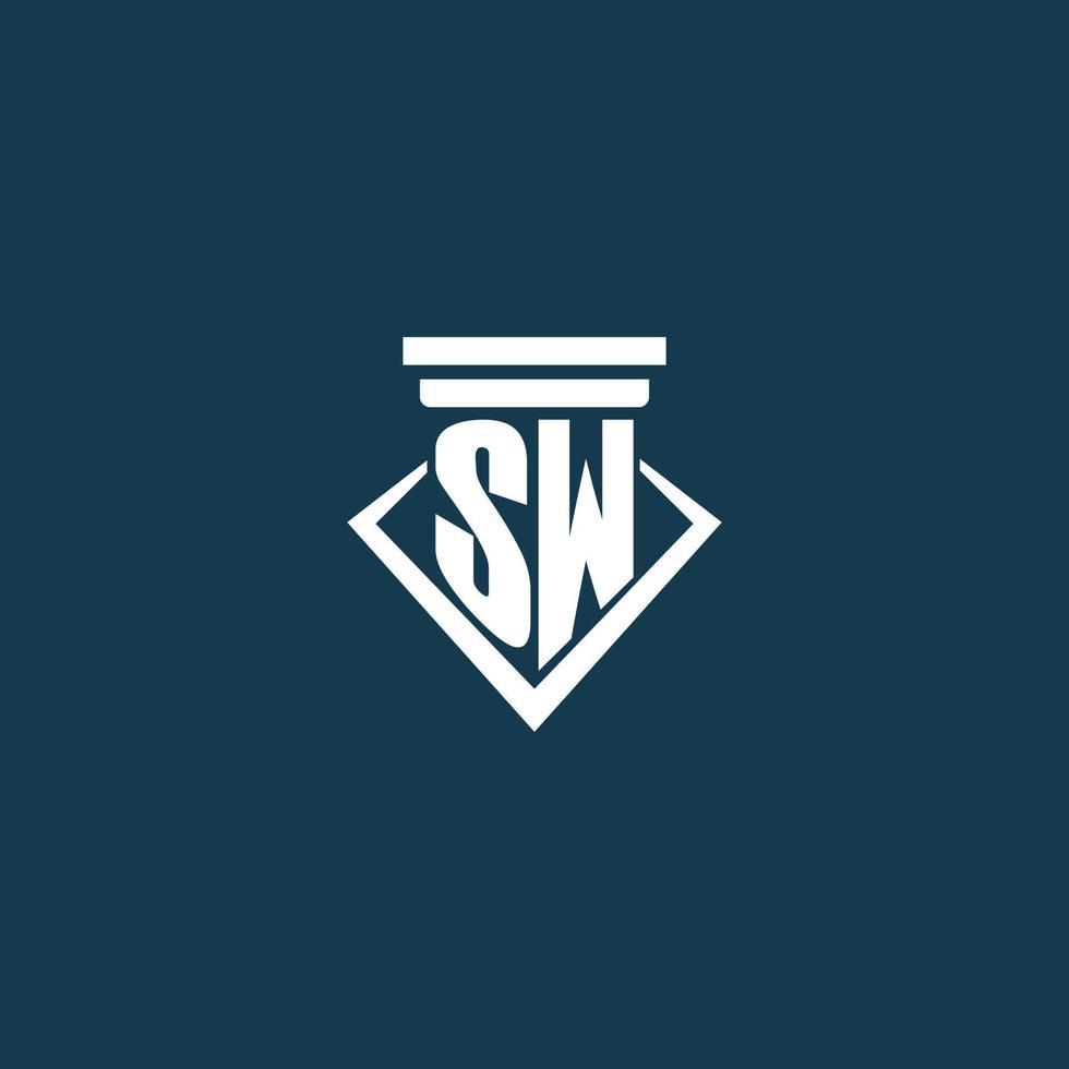 logotipo de monograma inicial sw para bufete de abogados, abogado o defensor con diseño de icono de pilar vector