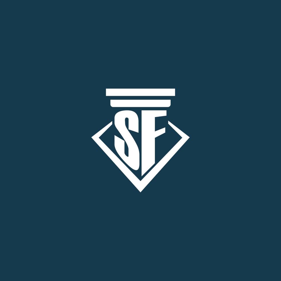 SF initial monogram logo for law firm, lawyer or advocate with pillar icon design vector