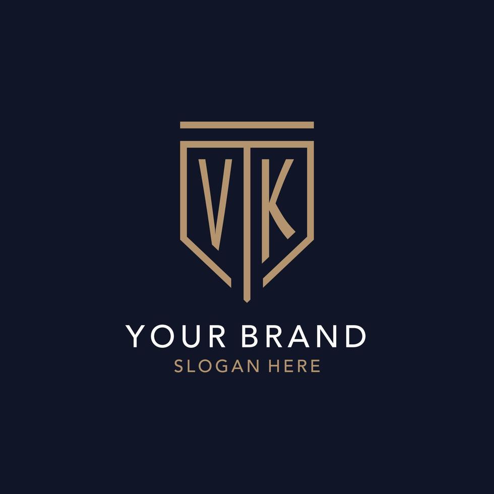 VK initial logo monogram with simple luxury shield icon design vector