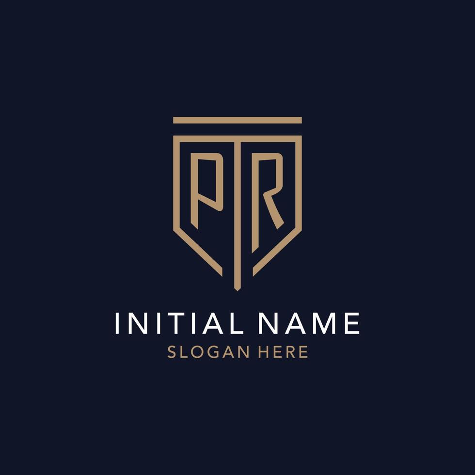 PR initial logo monogram with simple luxury shield icon design vector