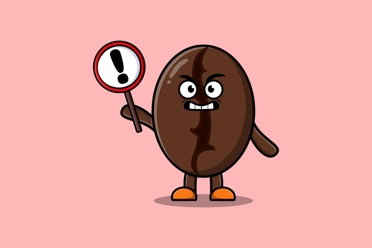cartoon Coffee beans with exclamation sign board vector