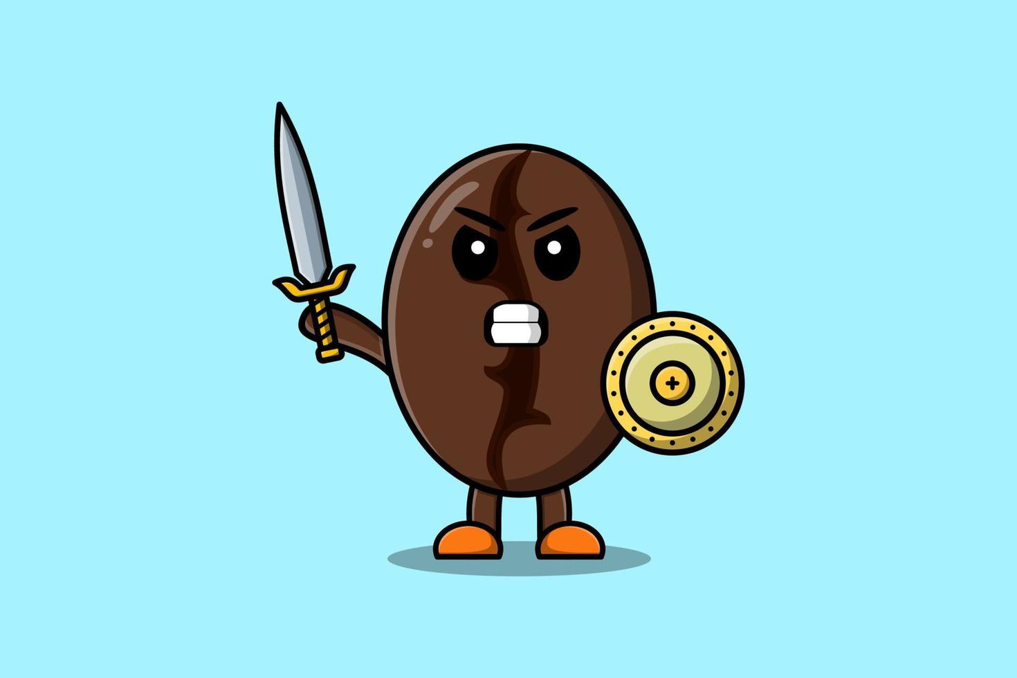 Cute cartoon character Coffee beans holding sword vector