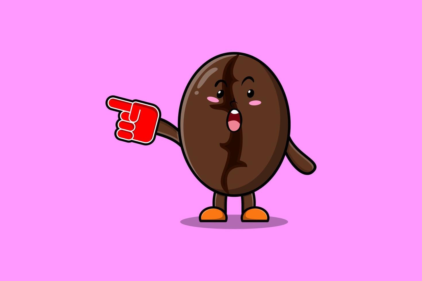 Cute Cartoon Coffee beans with foam finger glove vector