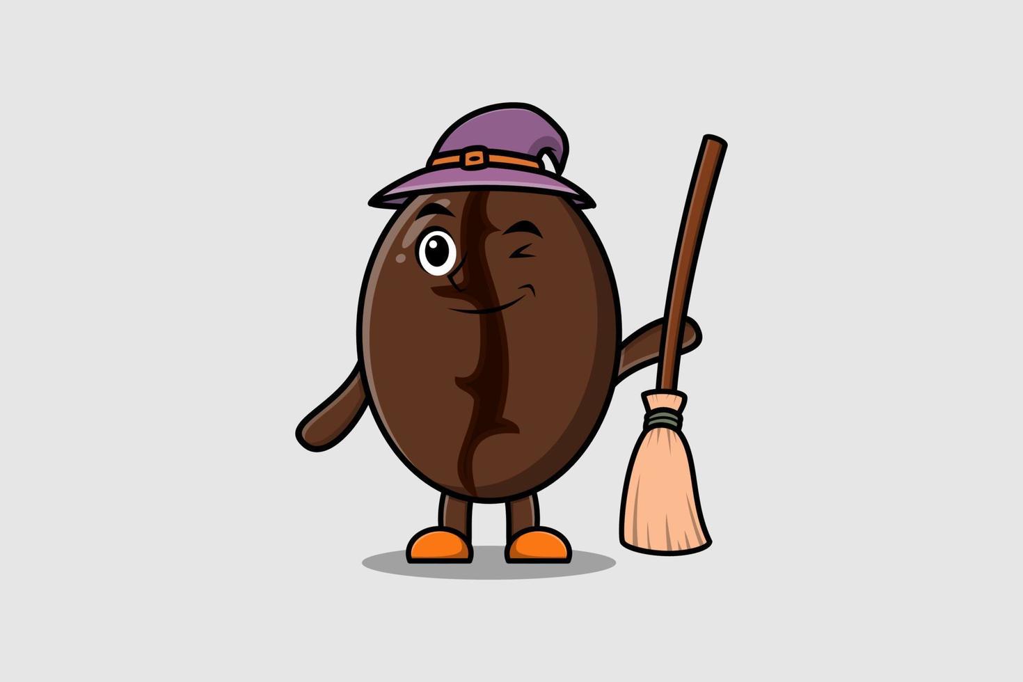 cartoon witch shaped Coffee beans with broomstick vector